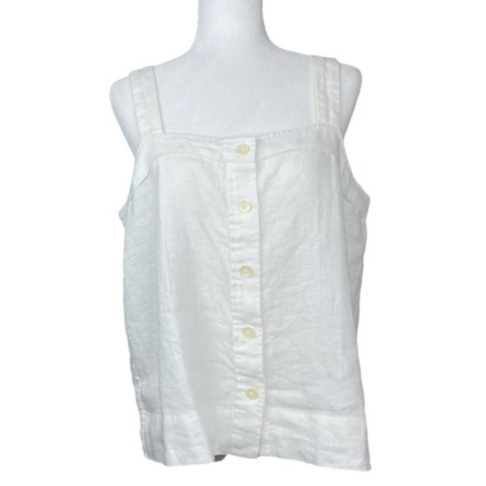 Everlane Womens‎ Linen Picnic Tank White Button Front Sleeveless Top Size 14 NEW